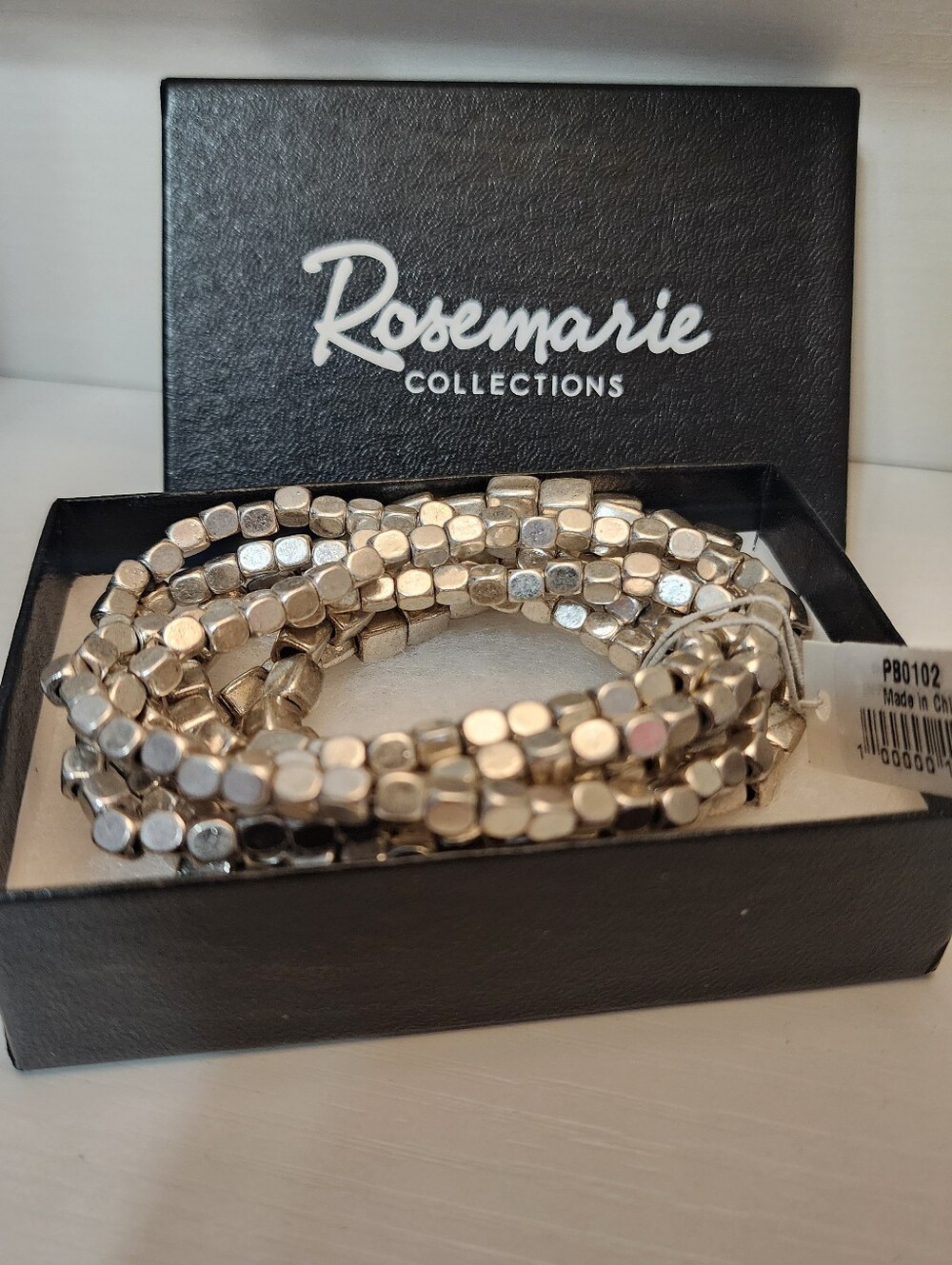 Rosemarie Collections Chunky Nugget Multi-Strand Bracelet Beads- Silver Tone - Picture 2 of 5